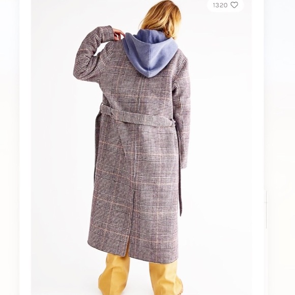NEW Free People Menswear Hailey Wool Checkered Plaid Duster Coat M - Picture 3 of 16